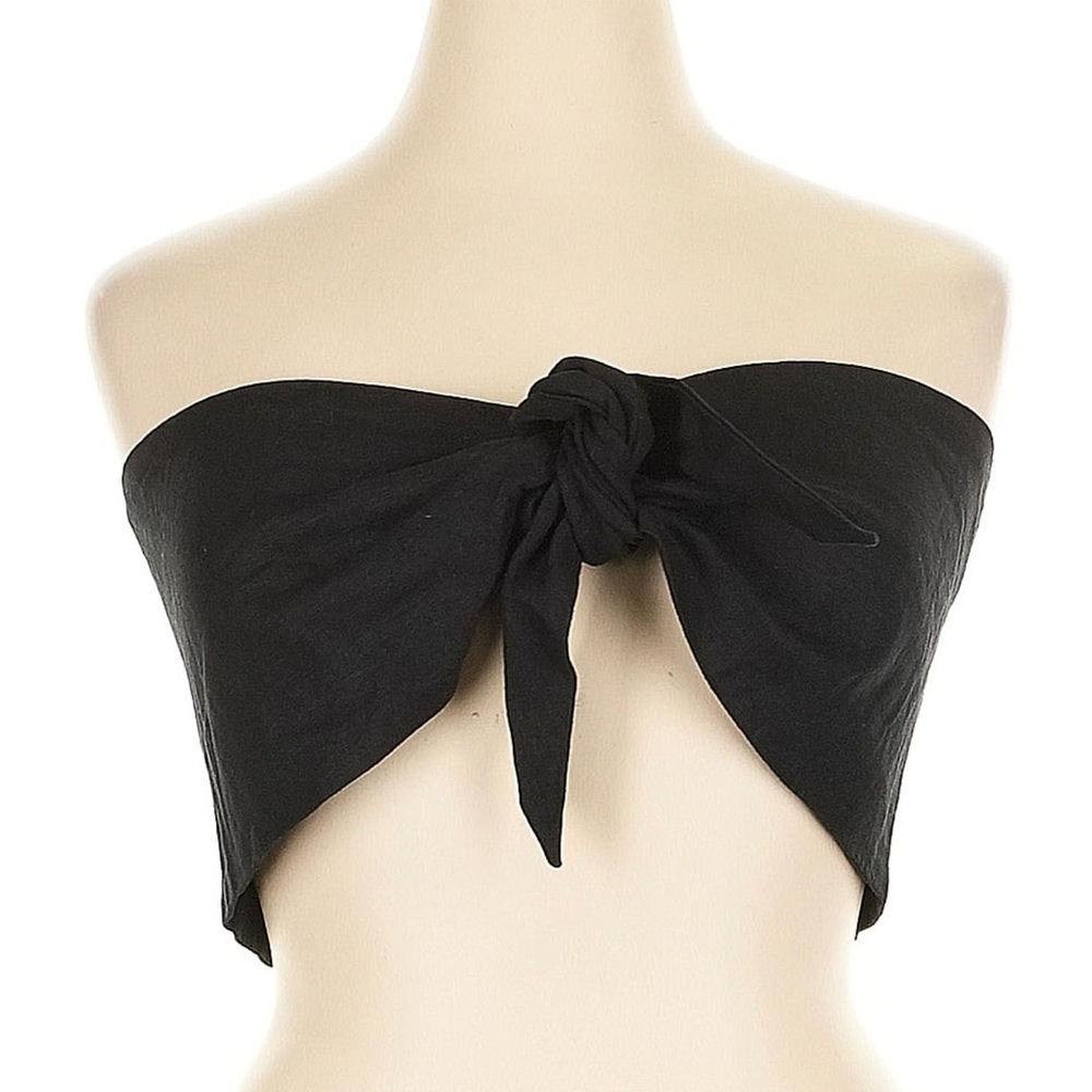 Express Linen Tie-Front Bandeau Top XL NWT | Black Fall Layering Crop
